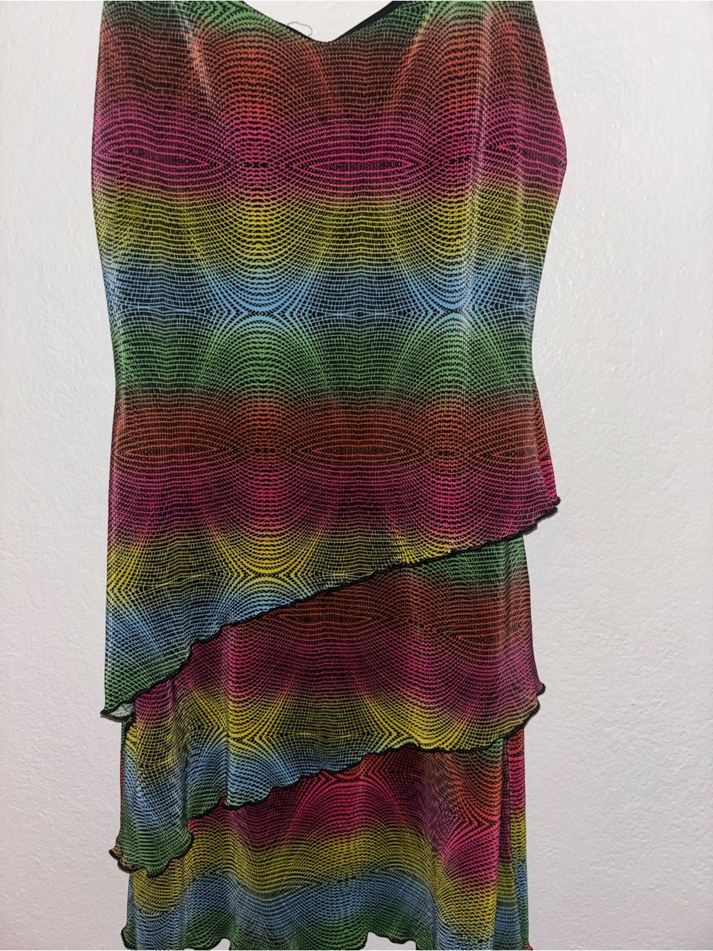 Unique Vintage Multicolor Rainbow Textured Geometric Layered 3 Tier Dress